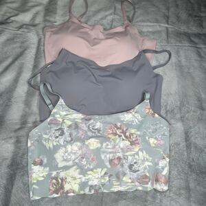 Lot 3 Danskin Bras Large Pink Gray Floral Padded Comfy Soft Coquette Stretchy